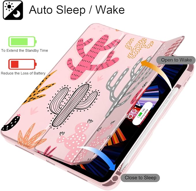 Tuiklol Case for iPad 11 inch (A16 Chip) 2025 Generation 11th / iPad 10.9 inch 2022 10th Gen Buit in Pencil Holder with Shockproof Cover Clear Transparent Back Shell Auto Wake/Sleep Cactus