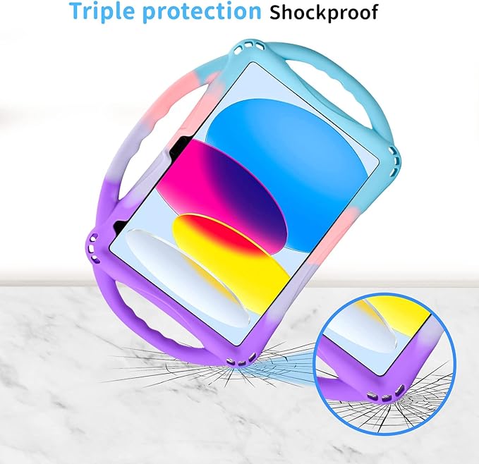 TopEsct Kids Case for iPad (A16) 11th Gen 11 2025 iPad 10th Gen 10.9 2022 with Tempered Glass Screen Protector Silicone Shockproof Case Comes with Strap (Purple&ampTurquoise)