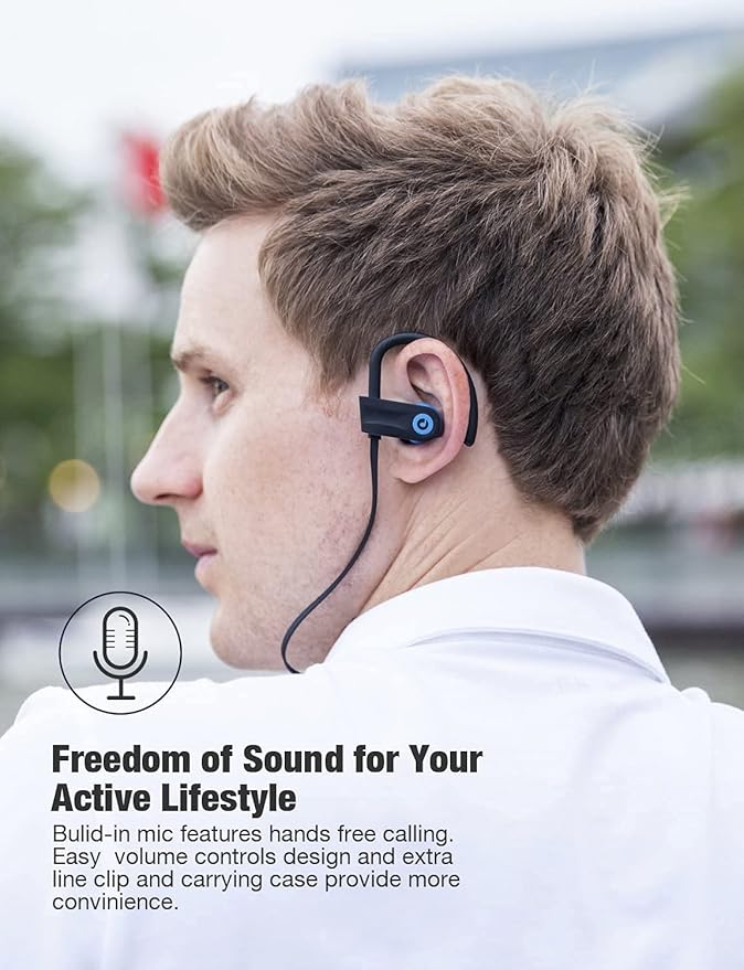 Bluetooth Headphones Otium Wireless Sports Earbuds Waterproof IPX7 w/Mic HD Stereo in-Ear Earphones Case Fast Pairing Gym Running Workout 10 Hrs Battery Noise Cancelling Headsets