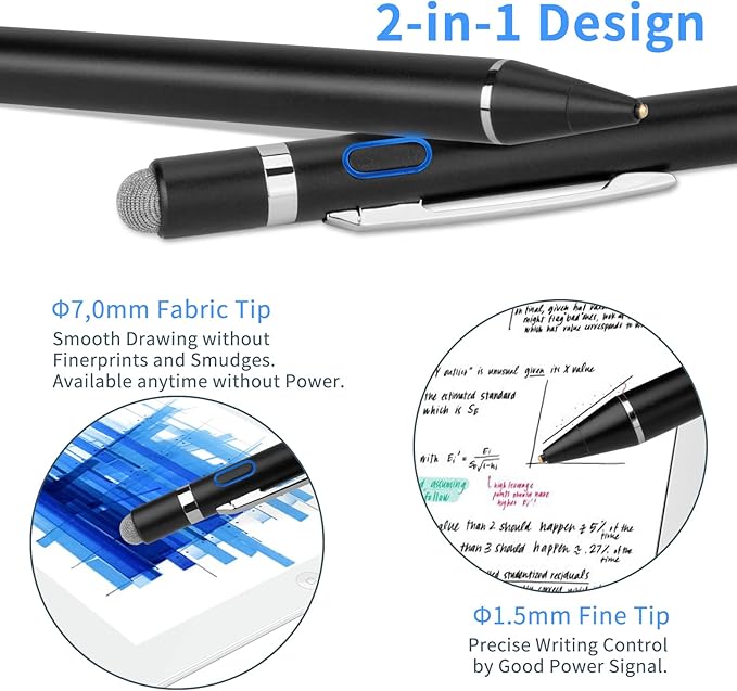 Active Stylus Digital Pen with Ultra Fine Tip Stylus for iPad iPhone Samsung Tablets Compatible with Apple PenStylus Pen for iPad Pro Black