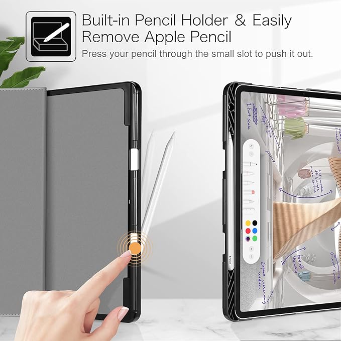 Fintie Folio Case for iPad Pro 12.9 6th Generation 2022 Multi-Angle Smart Stand Cover w/Pencil Holder &amp Pocket Also Fit iPad Pro 12.9 2021 5th &amp 2020 4th &amp 2018 3rd Gen Cloudy Marble