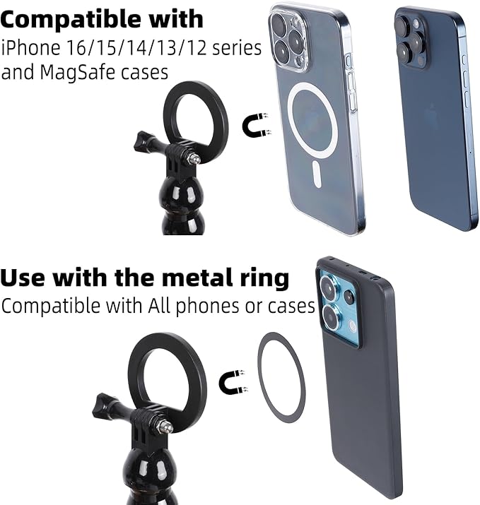 Magnetic Phone Holder Gooseneck Mount for Magsafe Cell Phone Clamp Clip for Guitar Bass Desk Pole Magnet Phone Stand for Recording/Live Broadcast Compatible with iPhone 16 15 14 13 12 Series