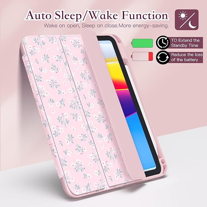 CISSOOK Compatible with iPad 11 Inch 2025 (A16) Case / 10.9 inch iPad 10th 2022 with Apple Pencil Holder Auto Wake/Sleep White Ditsy Floral Protective Cover