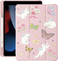 Cute Kawaii Kitten Butterfly for iPad Pro 11 Inch Case (M5/M4) 2025/2024 with Pencil Holder Auto Sleep/Wake Pink Leather Soft TPU Back Cover