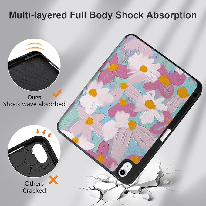 MEEgoodo for M4/M3/M2 iPad Air 11 inch Case 2026 2025 2024Case for iPad Air 5th Generation/iPad Air 4th Gen 10.9 inch 2022 2020 Tablet Cover with Soft TPU Back Shell Art Botanical Floral