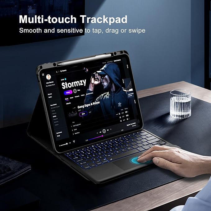 MoKo for iPad Pro 13 Inch Case with Keyboard (M4 2024) iPad Pro 13 Case with Pencil Holder Detachable Wireless Keyboard - Multi-Touch Trackpad - 7 Colors Backlight Multi Stand Black