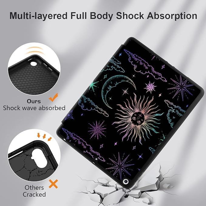 DONGKE Case Compatible with iPad 10.2 Inch 2021 2020 2019 iPad 9th/8th/7th Generation with Pencil Holder Slim Stand Protective Case with Soft TPU Back Auto Sleep/Wake Cover Sun &amp Moon