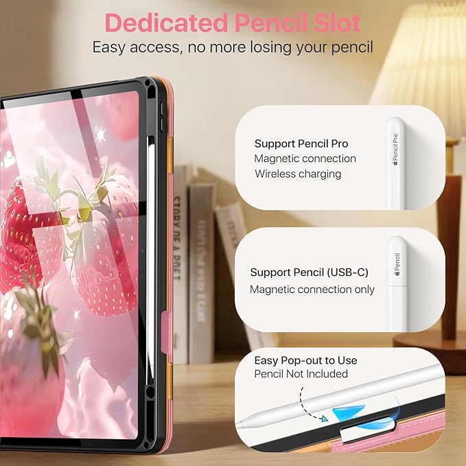 MoKo Case for iPad Air 13-inch (M4) 2026 / (M3) 2025 / (M2) 2024 with Pencil Holder &amp Hand Strap &amp Pocket Premium Leather Folio Stand Cover Multiple Viewing Angles Cinnamon Pink