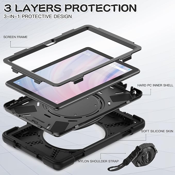 All-New Fire HD 10 &amp Fire HD 10 Kids Pro Tablet Case (13th Gen 2023 Release)Heavy Sturdy Shockproof Kids CaseRotating Stand/Carrying Strap (Black+Black)