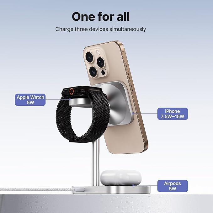 KU XIU X85 3-in-1 Wireless Charger Stand Magnetic Charging Station for iPhone 17–12 &amp iPhone Air Apple Watch S11–4/SE/Ultra AirPods 4/3/2/Pro – Adjustable Stand Basketball Court-Inspired Desig
