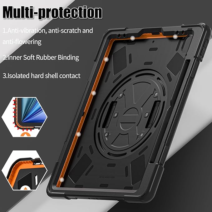 Batianda Case for iPad Air 13 inch 2025 2024 M3/M2 Chip Heavy Duty Rugged Durability Silicone Tablet Cover with 360° Rotating Hand Strap Foldable Hidden Stand &amp Shoulder Strap Black