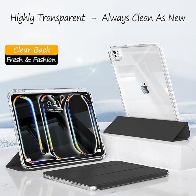 Slim Case for iPad Pro 11 Inch 4th/3rd/2nd Generation (2022/2021/2020) Clear Case with Pencil Holder Slide to Separate Auto Sleep/Wake Detachable Trifold with Stand Leather Cute Cover (Black)