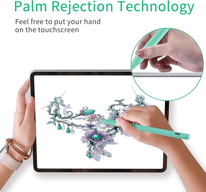 iPad 10th/9th/8th Generation 10.2 Stylus Pencil with Palm RejectionType C Charge 1.5mm POM Tip Active Drawing Writing Pen Compatible with Apple Pencil for iPad Pen 10.2-Inch 10th/9th/8th Green