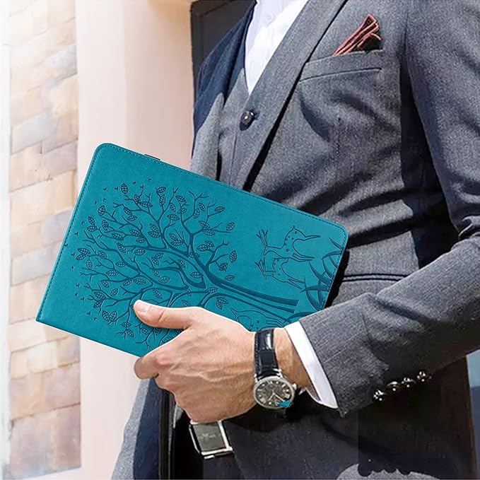 ALILANG for Kindle Fire Max 11 Case (13th Generation 2023 Release) Tree Embossed PU Leather Card Slot Shockproof Smart Cover for Kindle Fire Max 11 2023 Tablet Case -Blue