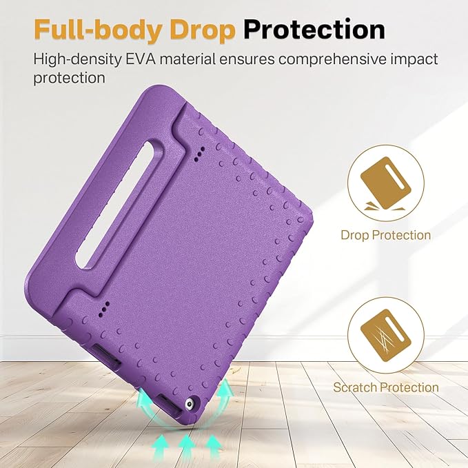 Kids Case for Amazon Kindle Fire HD 10 5th/7th/9th Generation 2015/2017/2019 Released Shockproof Protective Tablet Cases with Adjustable Handle Stand Purple