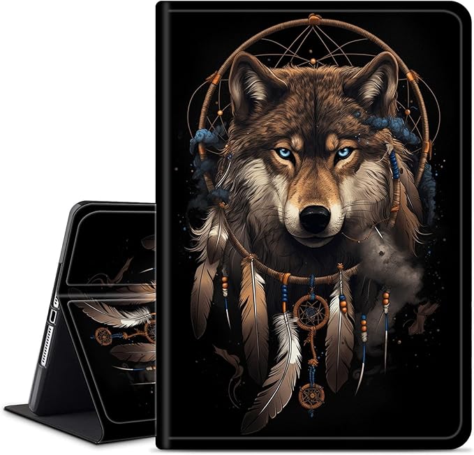 Case for All-New Amazon Fire HD 10 Tablet (13th Generation 2023 Release)Slim PU Leather Smart Cases Covers with Auto Wake/Sleep for Amazon Kindle Fire 10.1 inch TabletWind Chime Wolf