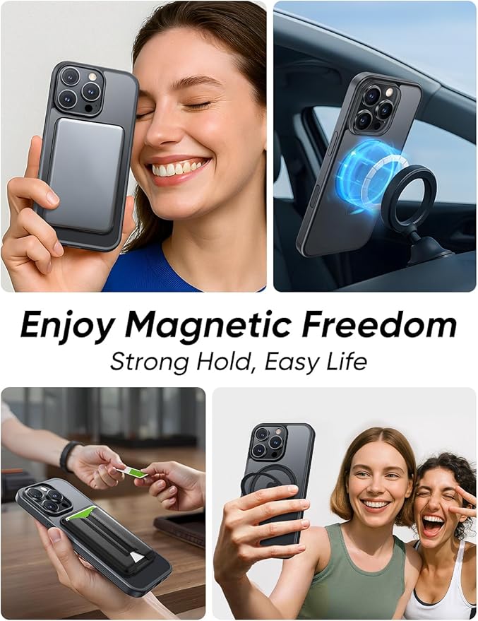 MAGIC JOHN 360° Rotatable Magnetic Invisible Stand for iPhone 14 Pro Max Case [Anti-Slip Grip] [Compatible with MagSafe] 16FT Shockproof for iPhone 14 Pro Max Case with Kickstand Black