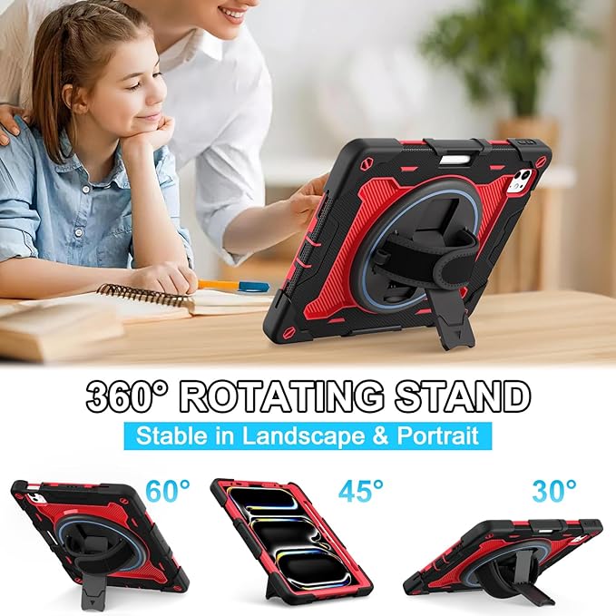 iPad Pro 11 inch Case 1st-4th Gen (2022/2021/2020/2018) Full-Body Shockproof Protective Cover with 360° Rotating Stand for Kids Also for iPad Air 11 inch Case M2 2024 6th Gen Pencil Charge