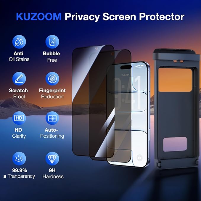 2 Pack 28° Privacy Screen Protector for iPhone 17 Air [6.5 Inch] Anti Spy Private 9H+ Tempered Glass Shatterproof Anti-Scratch Protective Film with Auto-Alignment Installation Frame
