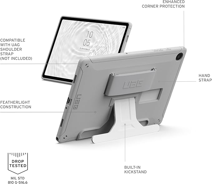 UAG Designed for Samsung Galaxy Tab A9 Plus Case 11 SM-X210 SM-X215 SM-X216 SM-X218 Scout w/Handstrap &amp Kickstand Healthcare White/Gray Rugged Military Protective Cover by URBAN ARMOR GEAR