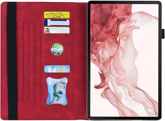 for Samsung Galaxy Tab S10 FE+ / S10 FE Plus 13.1 Inch X620 / X626B Tablet PC Case Bracket Type Adjustable Fixing Strap Card Slot Tablet Cases(Vermelho)