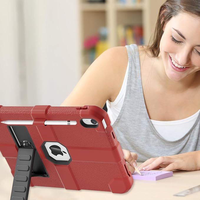 Case for iPad (A16) 11th Generation 11 Inch 2025 / iPad 10th Generation 10.9 Inch 2022 Rugged Heavy Duty Protective Cover [Built-in Pencil Holder ] for iPad 11/10 Gen (Red)