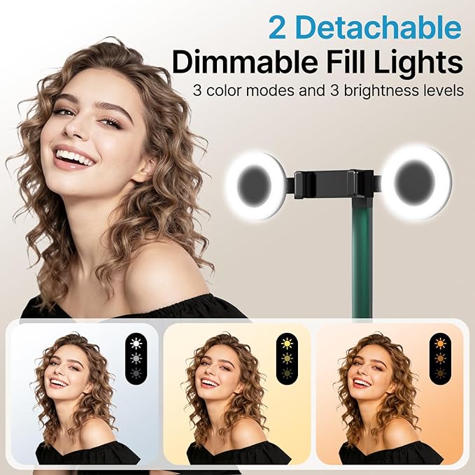 Overhead Phone Mount with Light Cell Phone Stand for Video Recording 360 Degrees Swivel Tilt Adjustable Floor Camera Filming Tripod. Content Creator Phone Holder for iPhone/Android (L11)