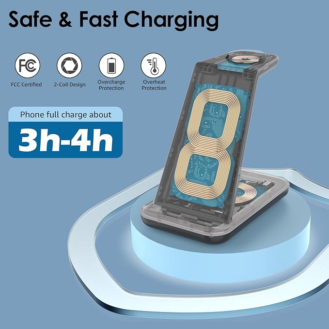 Minthouz Wireless Charger 3 in 1 Fast Wireless Charging Station with 20W Adapter for Multiple Devices Apple Watch AirPods Wireless Charger Stand Compatible with iPhone 14/13/12/11 Series