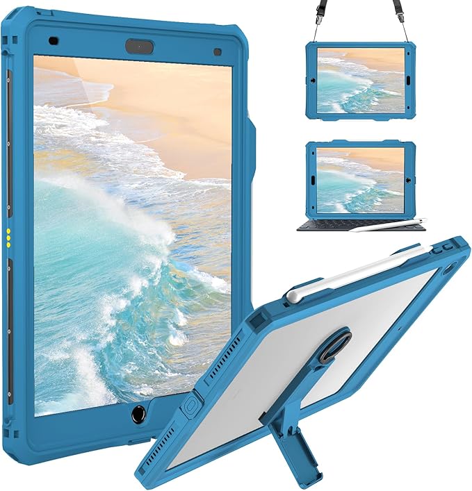 ShellBox Case iPad 10.2 9th /8th/7th Generation Waterproof Case Full-Body Heavy Duty Shockproof Protective Cover Built-in Screen Protector with Shoulder Strap for iPad 10.2 2024-2019