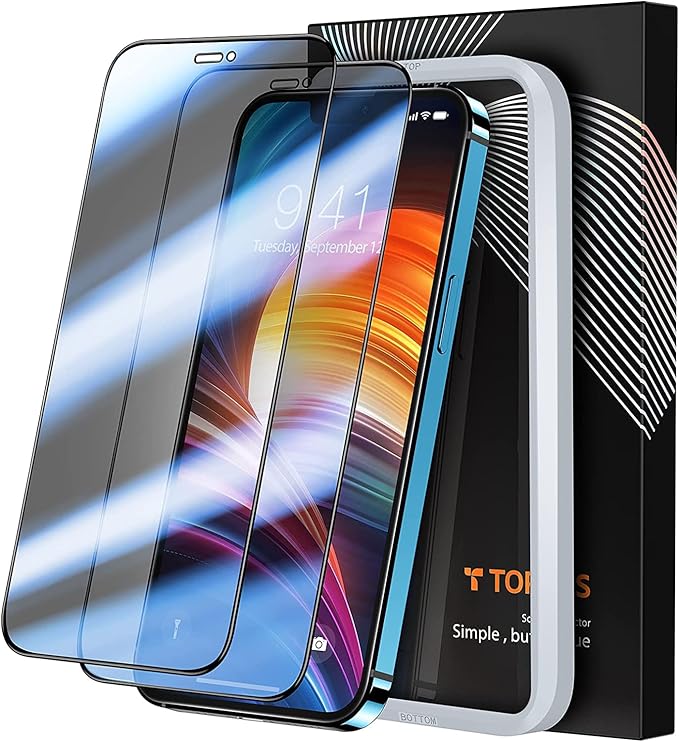 TORRAS Stealth iPhone 12 Pro Max Privacy Screen Protector with Optimal 25° Anti Spy Angle [Anti-Glare] Shatterproof Tempered Glass EasyAlign Installation 2 Pack