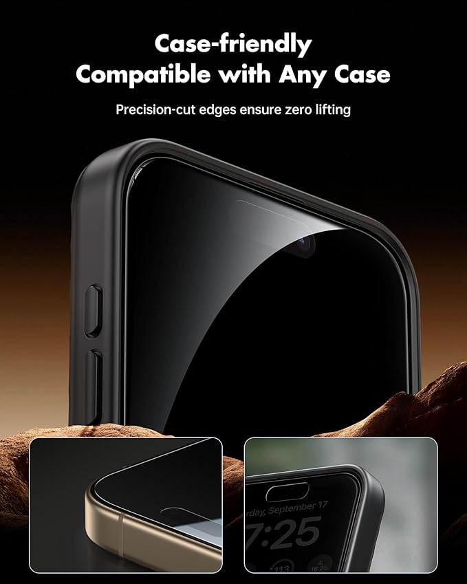 UNBREAKcable Privacy Screen Protector for iPhone 16 Pro (6.3) 25° Anti-Spy Tempered Glass Easy Install Alignment Frame Case-Friendly 9H Hardness Anti-Fingerprint 3-Pack