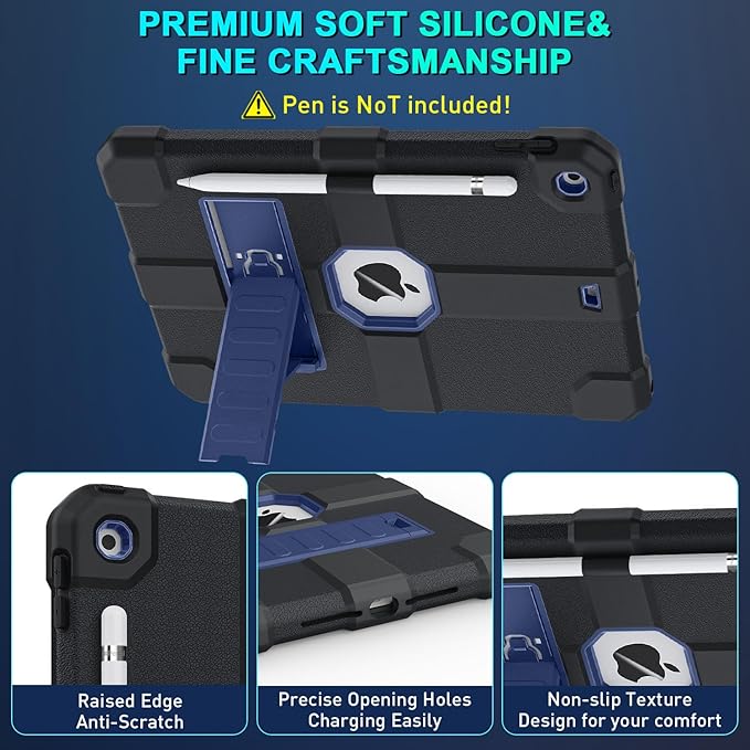 Case for iPad 9th/8th/7th Generation 2021/2020/2019(10.2 inch) Heavy Duty Shockproof Rugged Protective 10.2 Cover with Built-in Stand for iPad 9 8 7 Gen(Navy Blue+Black)