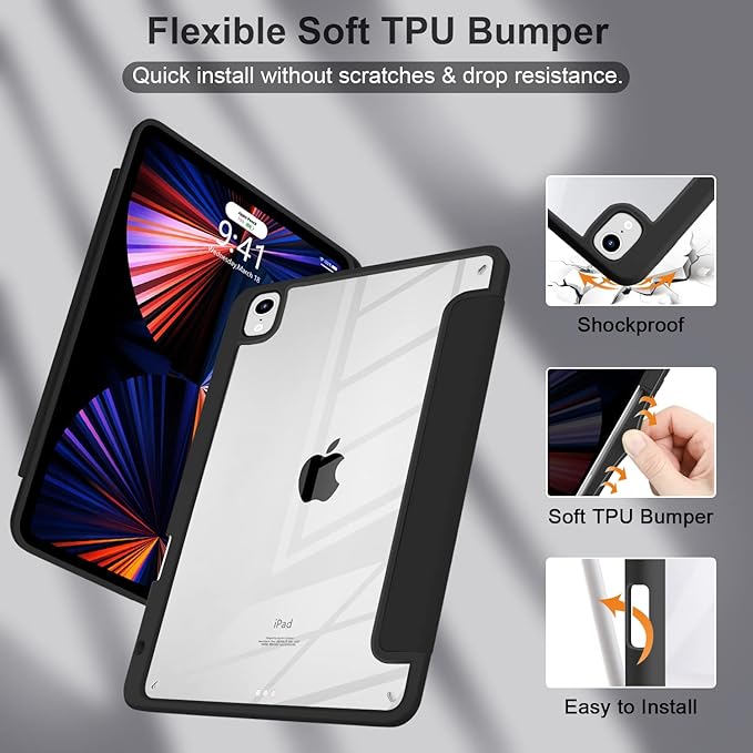 Batianda Hybrid Case for New iPad 11 2025 A16 Chip/iPad 10 2022 10.9-inch [Built-in Pencil Holder] Shockproof Cover with Clear Transparent Back Shell TPU BumperAuto Sleep/Wake Plants
