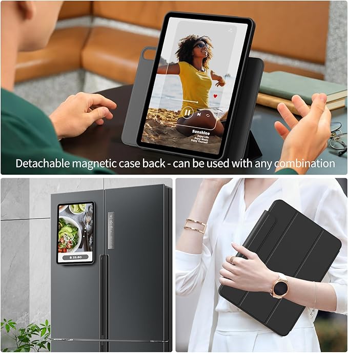 KENKE Magnetic Case for iPad A16 11th/10th Generation (11/10.9 Inch 2025/2022) with Pencil Holder Magnetic Detachable Hybrid Stand Clear Hard PC Back Shell Portrait/Landscape Angle Black