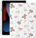 Cute Kawaii Bear Bunny for iPad 5th/6th Generation Case with Pencil Holder Auto Sleep/Wake White Leather Soft TPU Back Cover for iPad 9.7 Inch