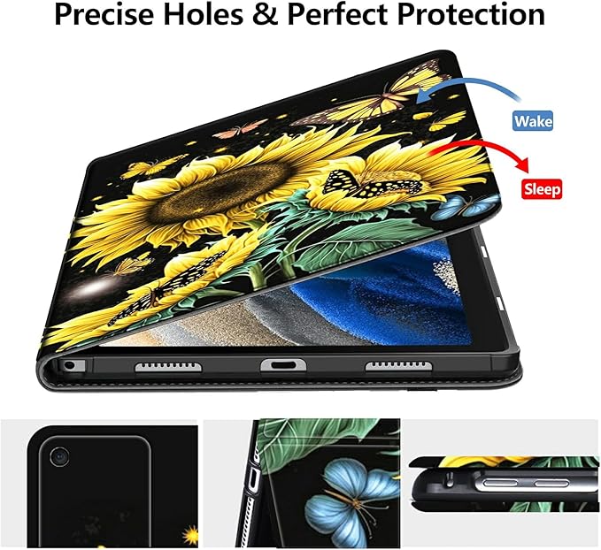 DIGTIALLL Case for iPad 10.2 iPad 9th Generation 2021/ iPad 8th Generation 2020/ iPad 7th Generation 2019 PU Leather Smart Protective Cover with Auto Sleep/WakeSunflower Butterfly