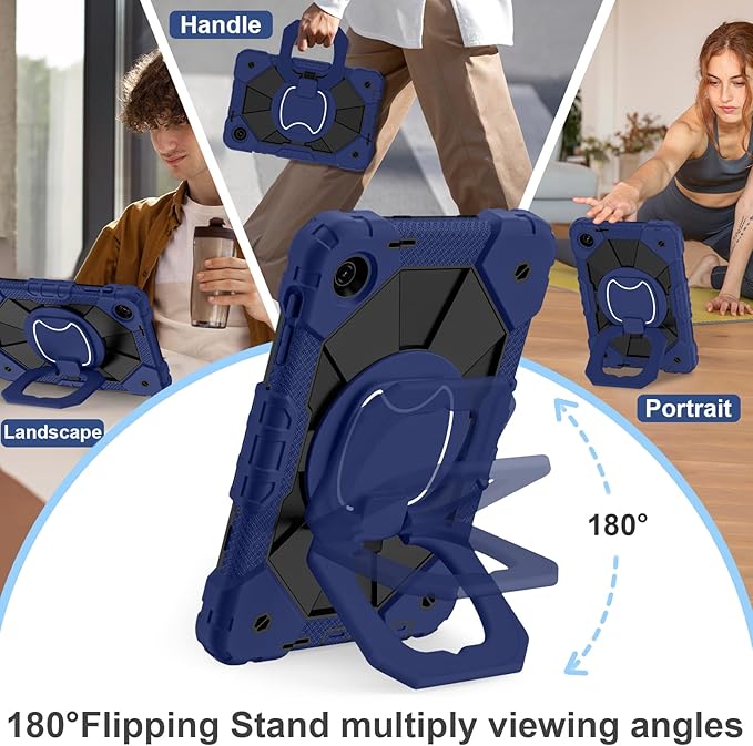 for T-Mobile Revvl Tab 2 Case 10.1 Inch 2025 Shockproof Cover for Revvl Tab 2 5G Tablet Case Kids with 360° Rotating Handle Stand Pen Holder Shoulder Strap Navy Black