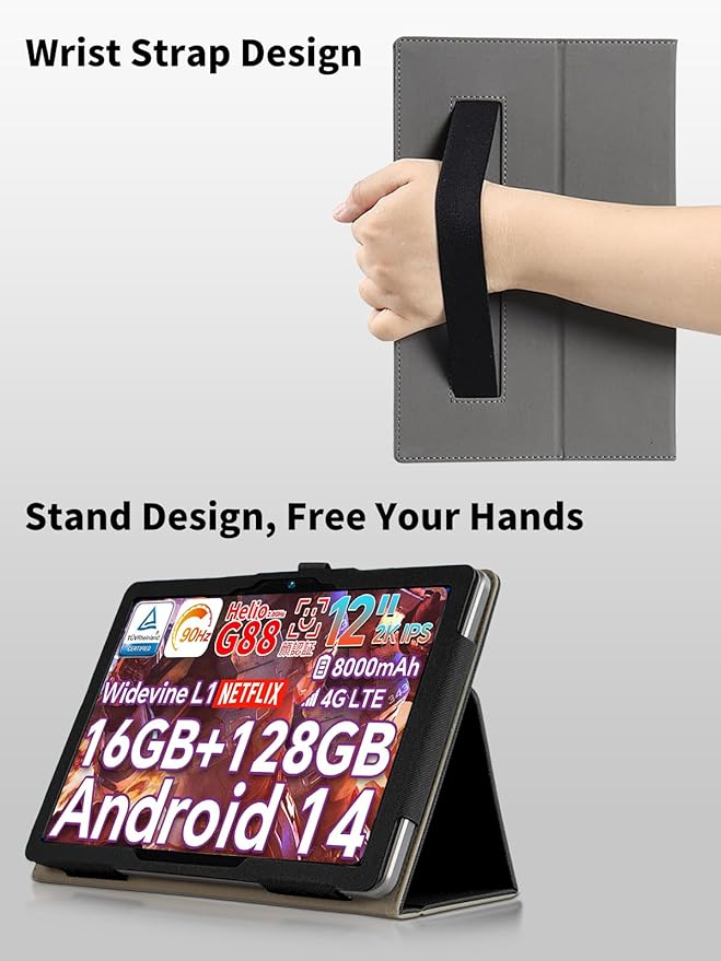 Case for Callsky-Tab Ctab 14 Tablet Full Coverage Ultra Slim PU Leather Cover Case with Folding Stand and Hand StrapCover Rugged with Auto Sleep/Wake - Black