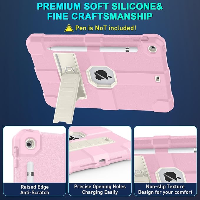 Case for iPad 9th/8th/7th Generation 2021/2020/2019(10.2 inch) Heavy Duty Shockproof Rugged Protective 10.2 Cover with Built-in Stand for iPad 9 8 7 Gen(Off-White+Pink)