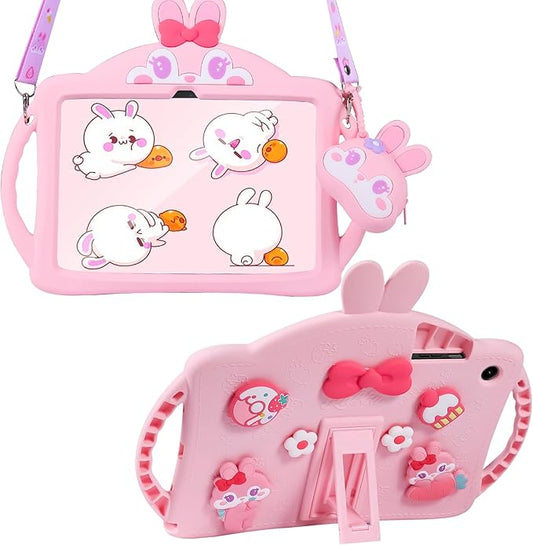 for Samsung Galaxy Tab A9 Plus 11 inch Case for Kids Girls with Adjustable Shoulder Straps Handle Wallet Rabbit Soft Silicone Tablet Cover for Tab A9+ 11'' 5g 2023(Pink)