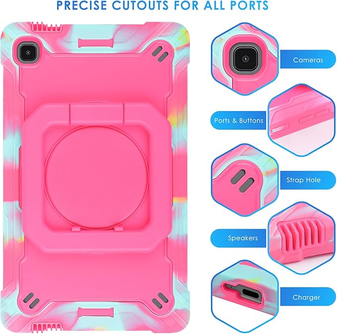 DETUOSI Case for Samsung Tab A7 Lite 8.7 inch 2021 Release SM-T220/T225/T227u Shockproof Protective Cover for Galaxy Tab A7 Lite 8.7 inch (360°Rotatable Stand &amp Shoulder Strap) Camouflage Rose R