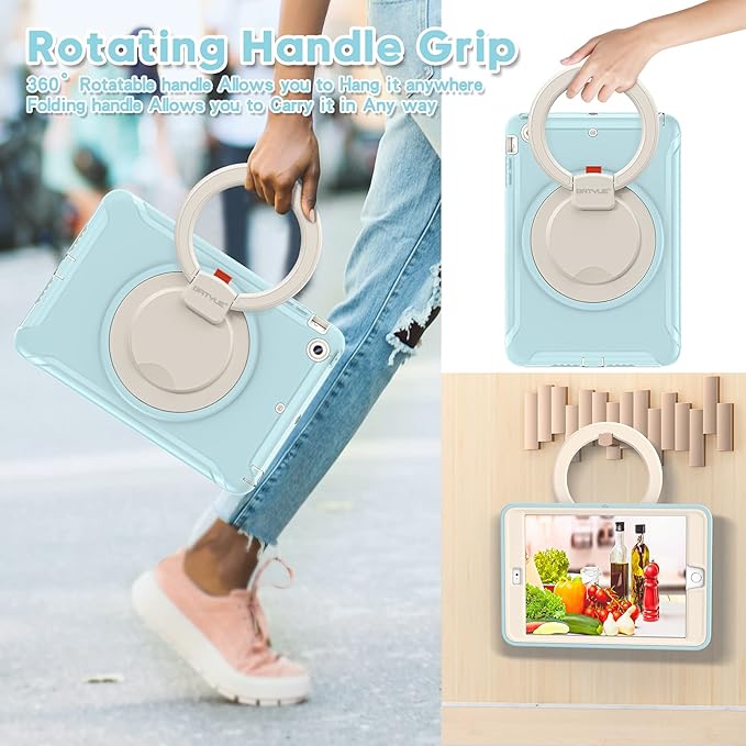 BATYUE Shockproof Case for iPad mini 1/2/3 (2012/2013/2014) - 360° Multi-Angle Stand (Portrait &amp Landscape) &amp Grip Multi-Scene for All Ages Frozen Blue