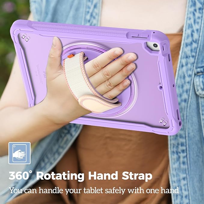 ProCase Rugged Case for iPad 9.7 Inch 5th 6th Gen/iPad Air 2 / iPad Pro 9.7 Case Heavy Duty Shockproof Rugged Cover with Hand Strap 360 Degree Rotatable Kickstand Protective for iPad 9.7 -Purple