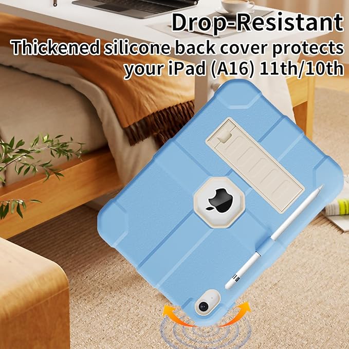 Case for iPad (A16) 11th Generation 11 Inch 2025 / iPad 10th Generation 10.9 Inch 2022 Rugged Heavy Duty Protective Cover [Built-in Pencil Holder ] for iPad 11/10 Gen (LightBlue/White)