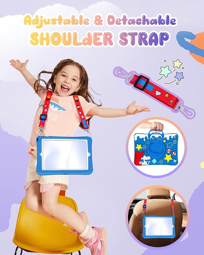Cute Case for iPad 9th/8th/7th Generation - Silicone 3D Design for Girls Women Girly Kawaii Funny Cartoon Soft Stand for iPad Case 9th/8th/7th Generation with Lanyard 10.2 InchBlue Maliao