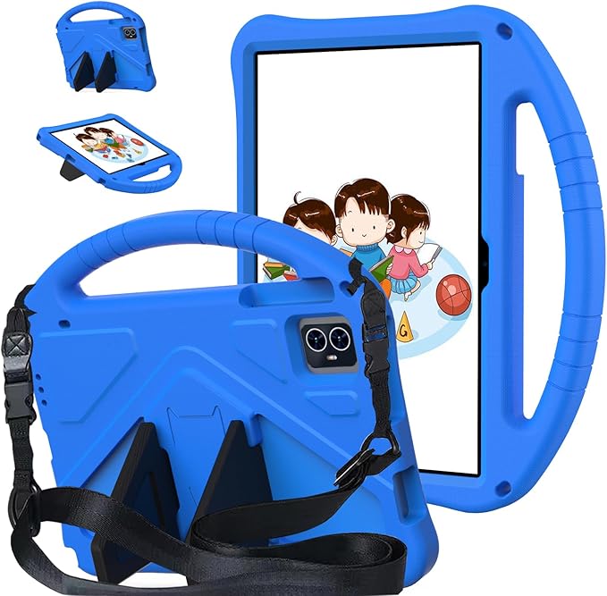 for Tmobile Revvl Tab 2 Case (2025) Kids EVA Shockproof Cover with Shoulder Strap for T-Mobile Revvl Tab 2 Tablet (Blue)