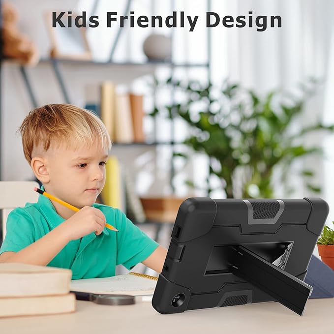Case for for Alcatel Joy Tab 2 Tablet 8-inch 2020 Release (Model: 9032Z) - [Built-in Kickstand] Anti Slip Kids Friendly Shockproof Silicone Protective Cover (Black/Black)
