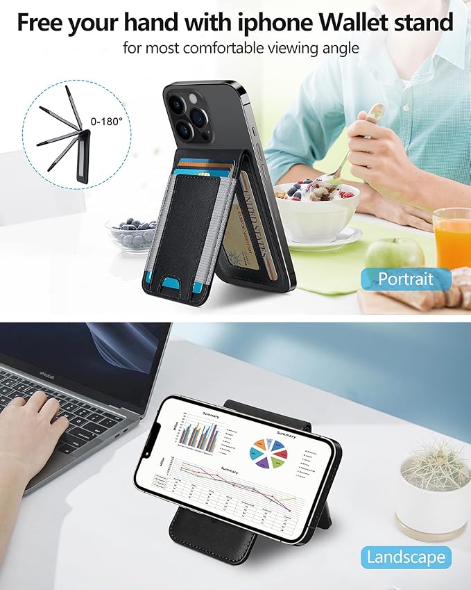 ExtreLife 2-in-1 Magsafe Wallet Adjustable Stand Open ID Window Magnetic Wallet for iPhone 17/16/15/14 Pro Max/14 Pro/14 Plus/13/12 Series 9 Cards Holder Vegan Leather Black
