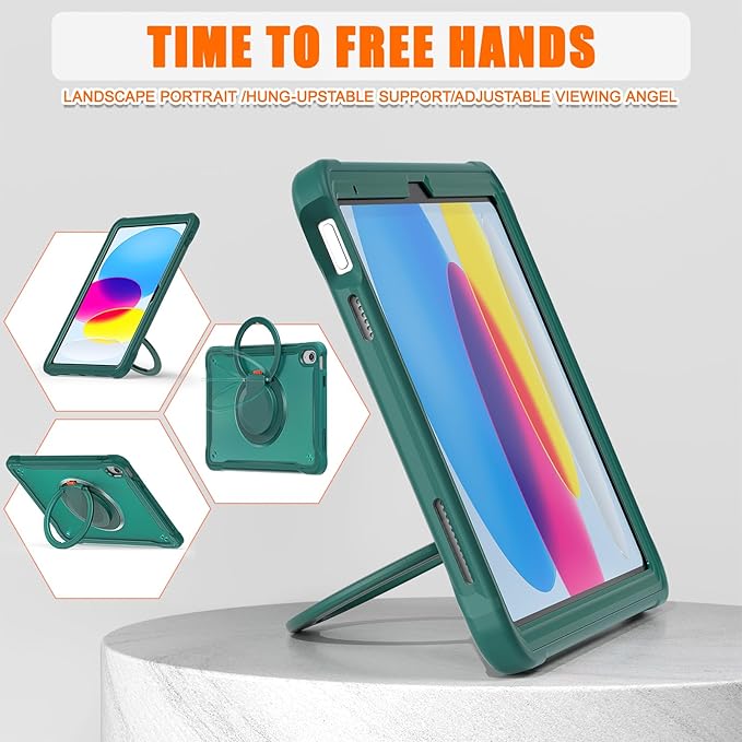 Batianda Ultimate Protective Case for New iPad 11th Generation 11 inch 2025 A16 Chip Sturdy Rugged Shockproof Silicone Tablet Cover with 360° Rotatable Ring Kickstand &amp Pencil Holder Teal