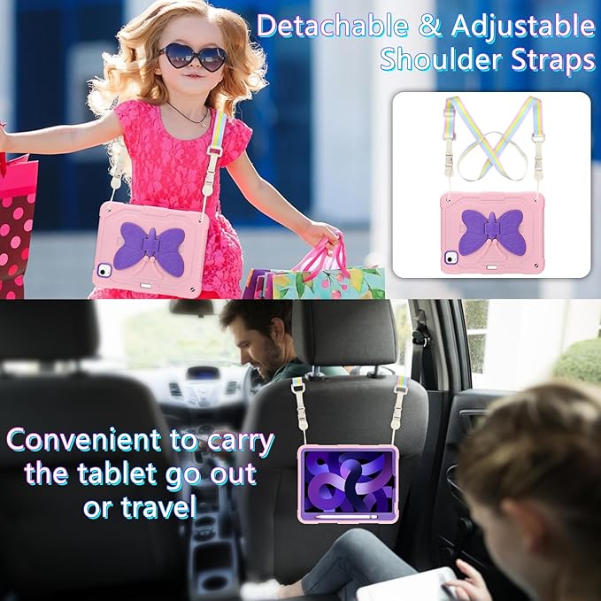 WESADN for iPad Air 5th/4th Generation Case for iPad Pro 11 Inch Case 4th/3rd/2nd/1st with Kickstand Butterfly Wings Strap Pencil Holder Kids Girls Cases i-Pad Air 5th 10.9 Pink Purple